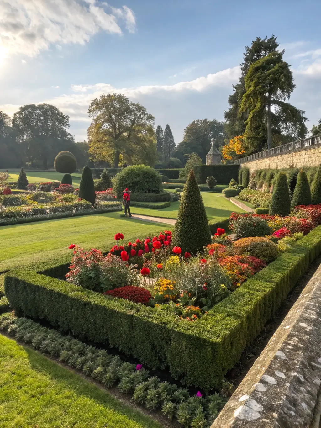 A beautifully designed garden with colorful flowers and lush greenery, reflecting Goal Line Irrigation and Landscaping's landscape design expertise.